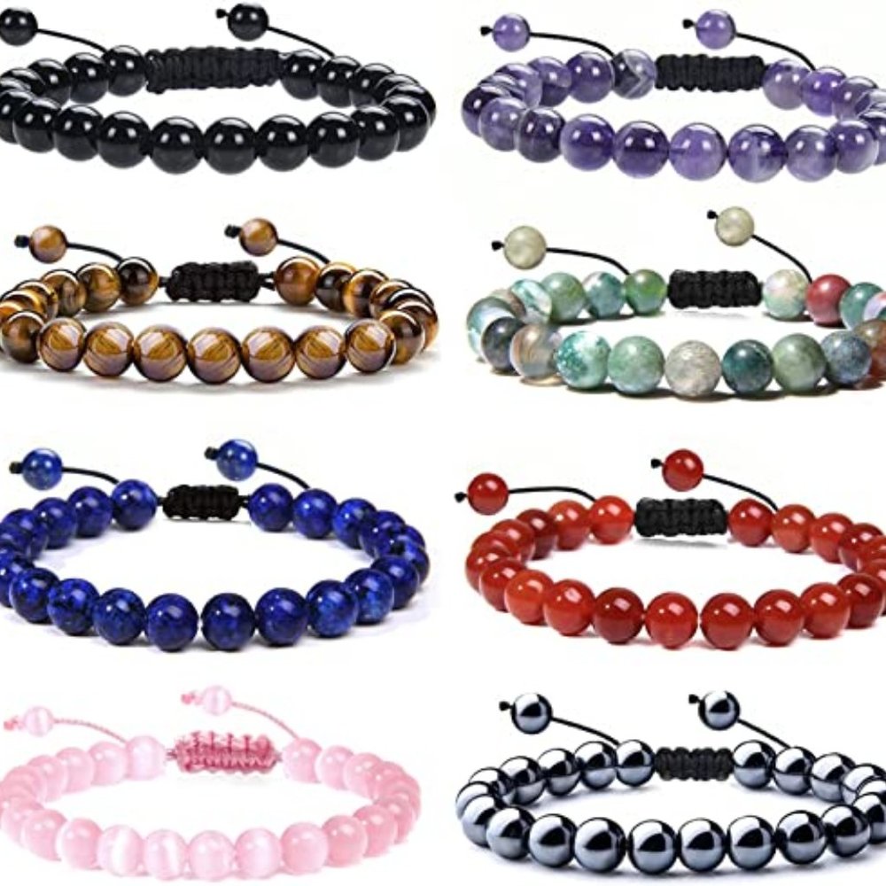 Gemstone Crystal Beads Unisex Adjustable  8mm